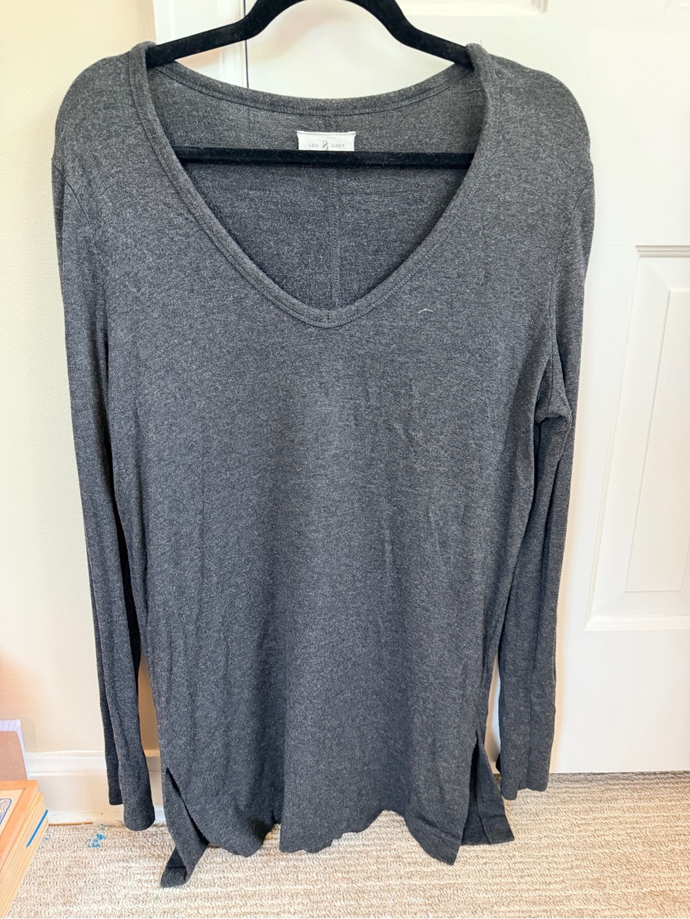 Lou & Grey Charcoal V-Neck Long Sleeve Top